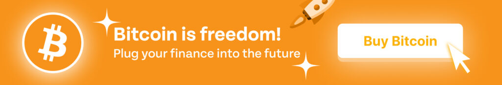 Banner with an orange background promoting Bitcoin from Coinmama. "Bitcoin is freedom! Buy Crypto now.